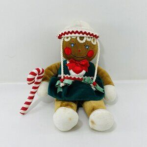 Vintage 1990 Target Gingerbread Girl Plush Christmas Doll Toy Braid Candy Cane